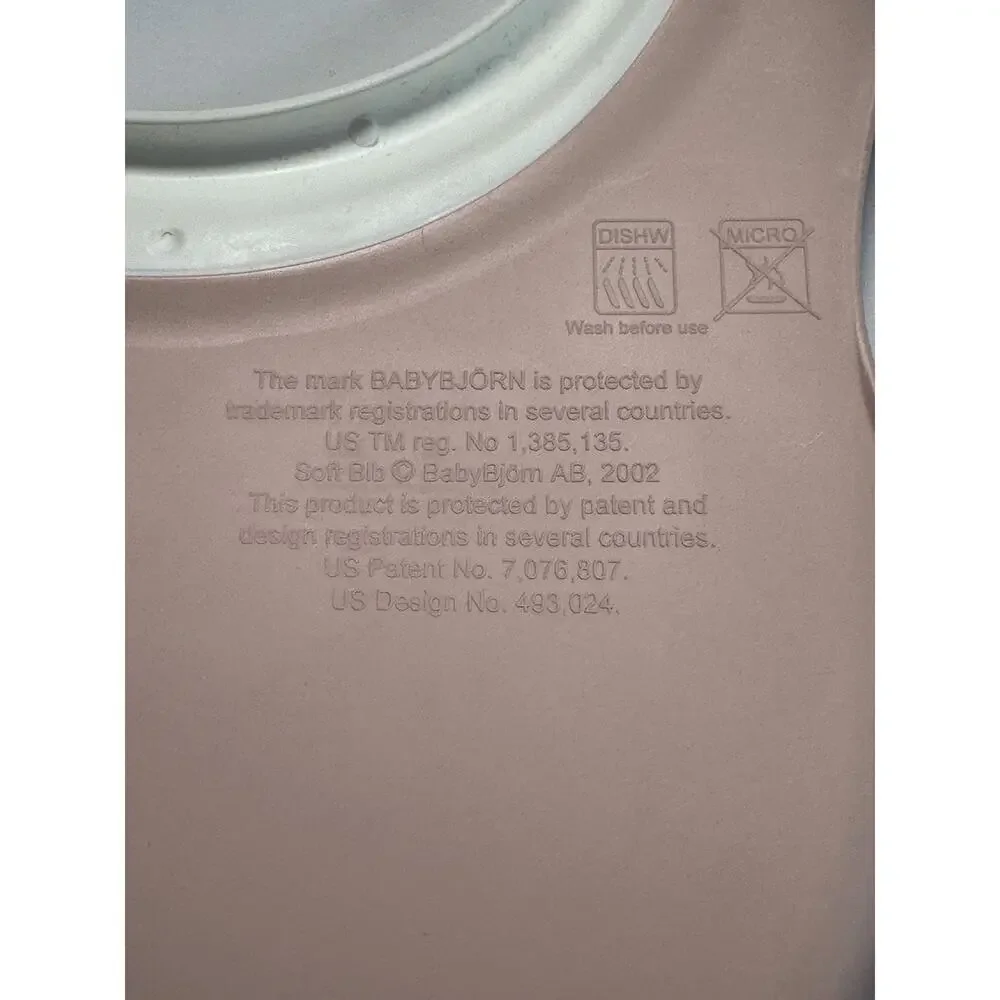 BabyBjorn Soft Bib Pink Silicone Adjustable Catch Pocket Made in Sweden